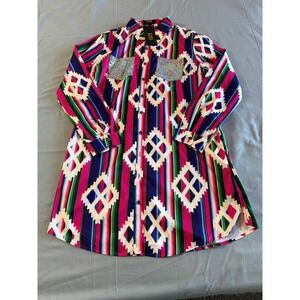 Lucky & Blessed Dress Medium Womens Aztec Boho Striped Western Rodeo New 36 inch